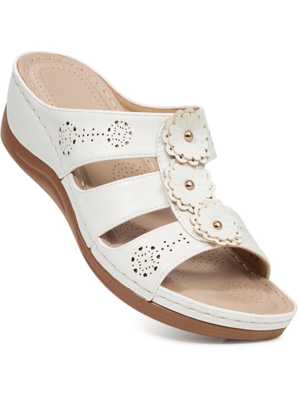 Women's White Summer Comfortable Walking Platform Slide Sandals Casual Dressy